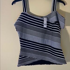 New York & Company Navy and White Striped Square-Neck Tank